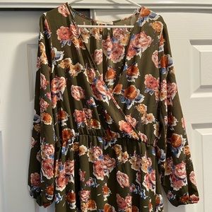 Floral Faux-Wrap Maxi Dress with Puff Sleeves